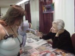 Lee Meriwether proved to be one of the cooler guests. Here, she expresses interest in My Therapy Buddy, who is being held by Petal.