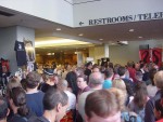 The mass of humanity and alien life in the  lower lobby of the Hyatt.